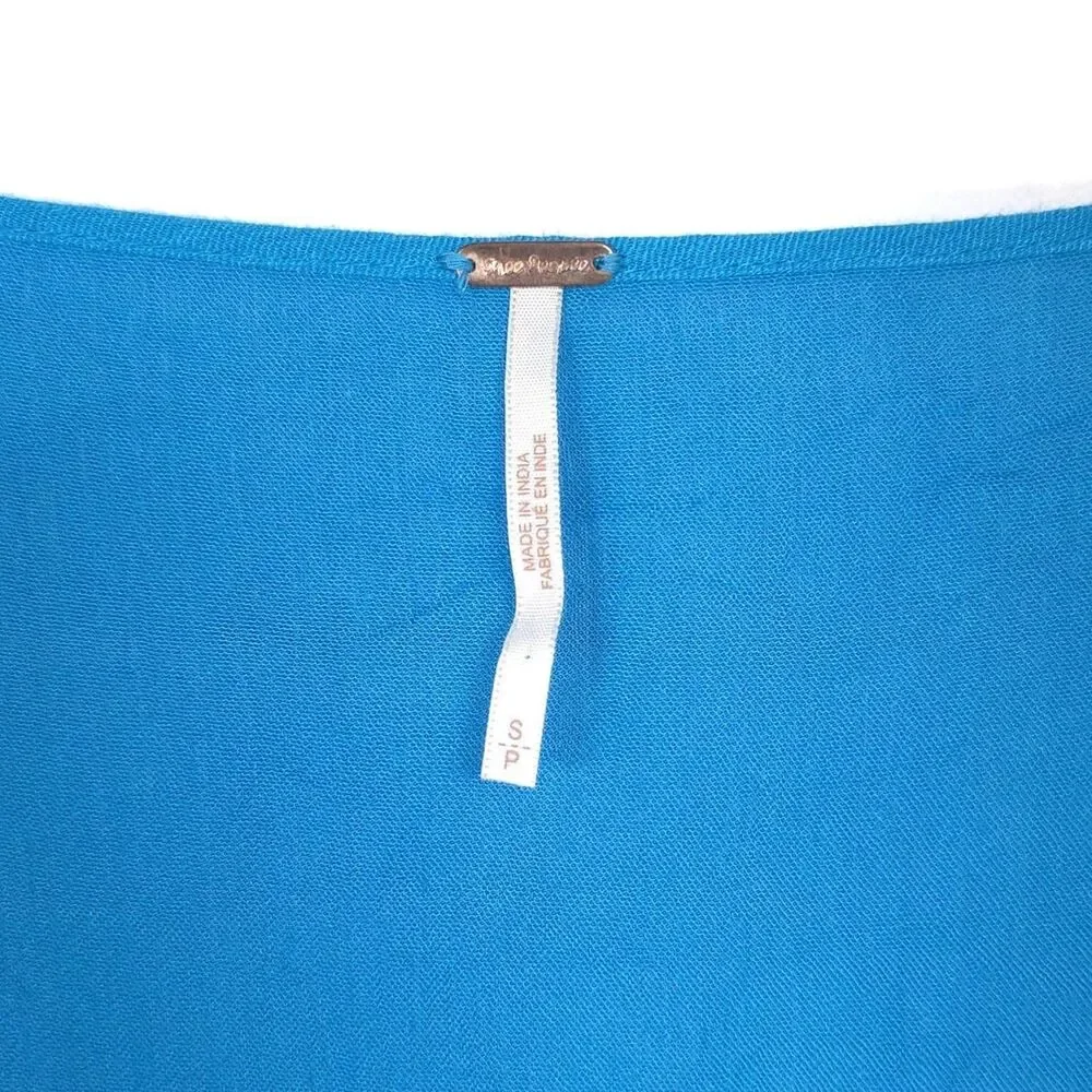 Free People Mini Dress Size S/P Embroidered Tie Waist Boho Blue Viscose OB600169